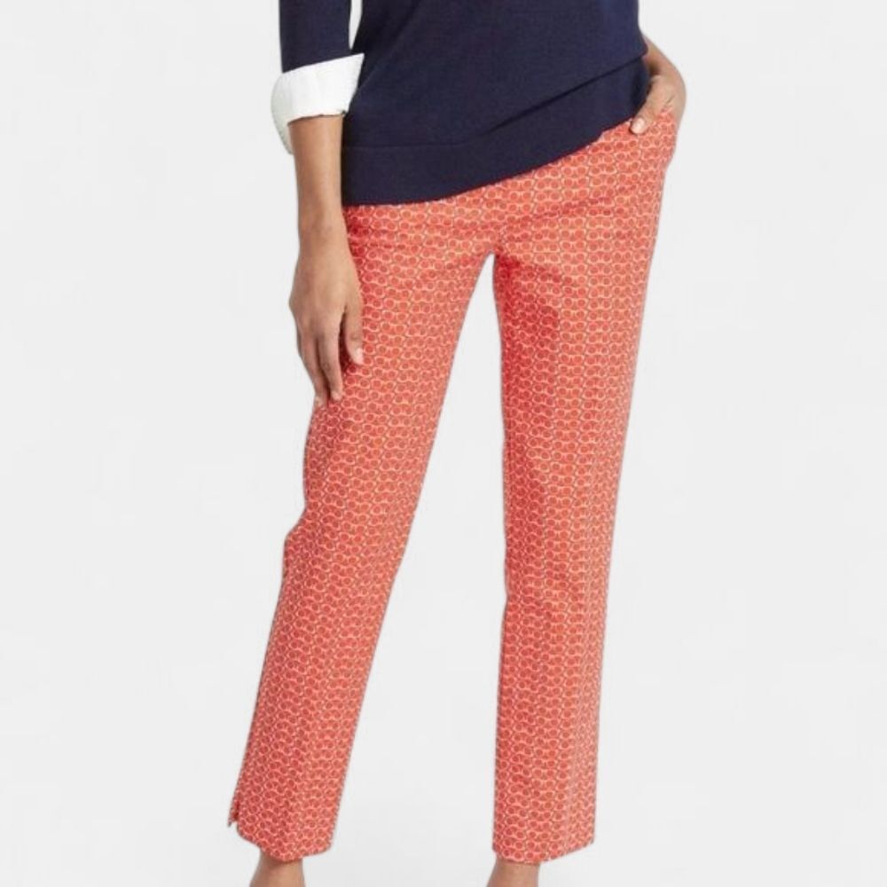 NWOT St John Collection Emma Cotton Tapered Cropped Trouser in Patterned Coral 2